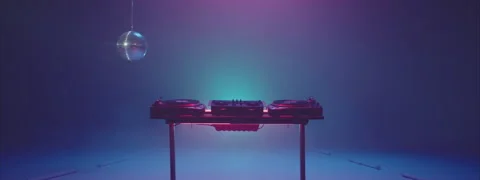DJ mixer on table in empty room Stock Footage 168263164