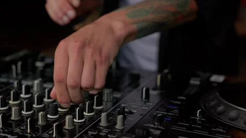DJ Mixing on Pioneer Controller with Hands Close-Up Video stock 316964763
