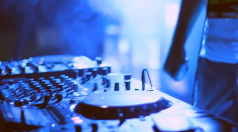 DJ Mixing Track at Techno Party Concert Stockbeeldmateriaal 46259537