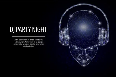 Dj party night, vector polygonal art style illustration Stock Illustration