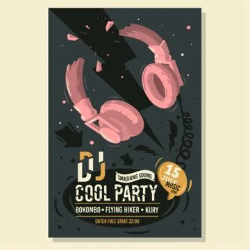 Dj Party Poster Flyer Design With Broken Headphones Illustration Stock Illustration
