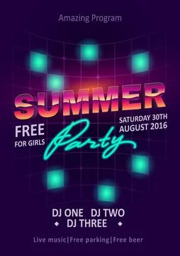 DJ party vector flyer template. Tropical summer beach party, night club show Stock Illustration