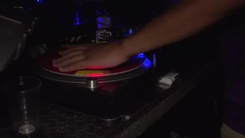 DJ playing and scratching Stock Footage 146334649