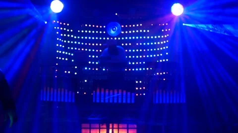 Dj Playing Edm People Dancing in Night Club Stock Footage 100802688