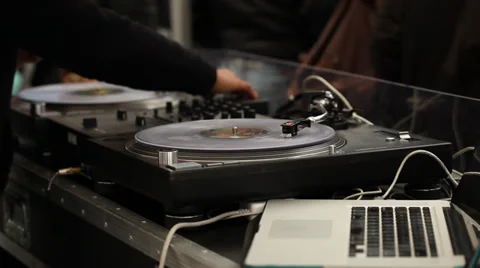 DJ playing music - hands close up Stock Footage 30238732