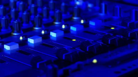 A DJ Playing Music at Party Using Audio Mixer. Close Up. 4K Resolution. Stock Footage 262704871