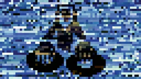 DJ playing music using turntable, pixel noise  style Video stock 152103712