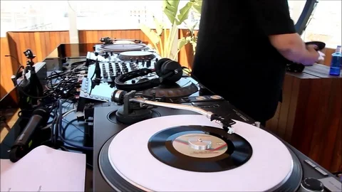 DJ Playing a Seven Inch Old Vintage Vinyl Record Stock Footage 77836049