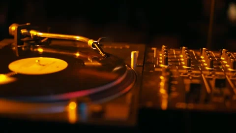 DJ plays a set on a vinyl player2 Video stock 131178211