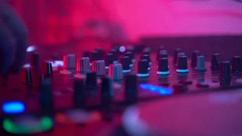 Dj Professional Mixing Controller, blue and red light, 4k close up shot 스톡 동영상 152425200