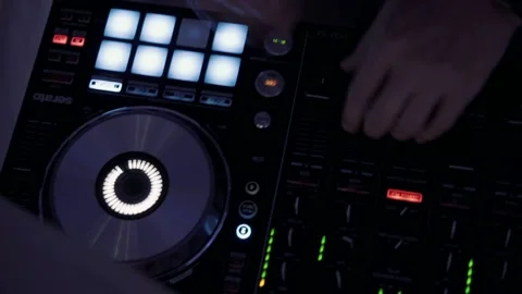 DJ remote at work. DJ works at the remote control close-up on his hands Stock Footage 133870739