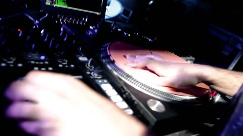 DJ scratch digital turntable party Stock Footage