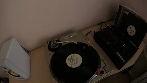 Dj scratch, the vinyl record is spinning on the player (gramophone) Stock Footage 106141114