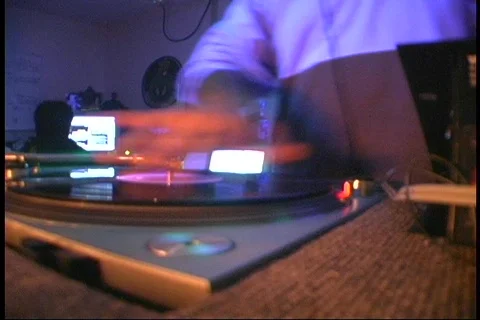 DJ Scratching Record Slow Shutter Speed No Music MOS Stock Footage