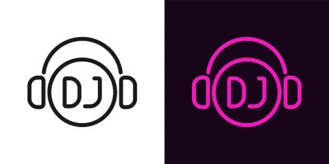 DJ sign in outline style. Vector illustration Stock Illustration