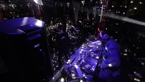 DJ sound control console for mixing dance music and laptop in disco club. Stock Footage 126266264