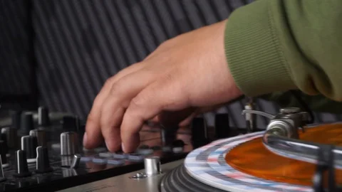 DJ sound control console for mixing dance music and laptop in disco club Stock-Footage 129032121