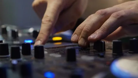 DJ sound control console for mixing dance music and laptop in disco club Stock-Footage 130850521