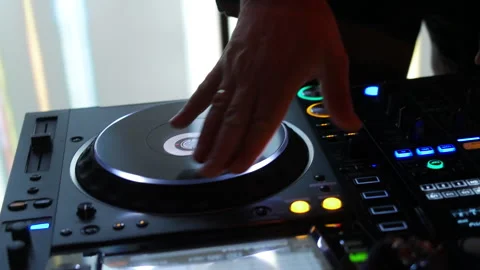 DJ sound control console for mixing dance music in disco club. Media. Close up Video stock 165463276