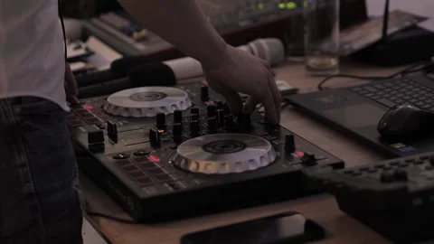 DJ sound control console for mixing dance music. Stock Footage 167435958
