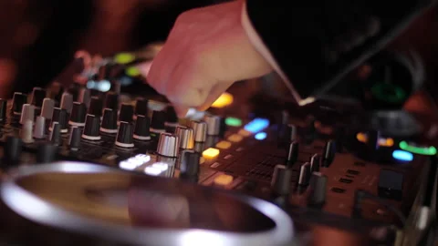 DJ sound control console for mixing dance music in disco club. Media. Close up 스톡 동영상 169837336