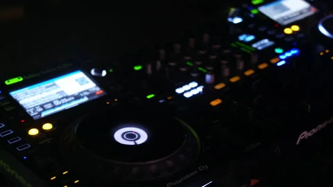 DJ sound control console for mixing dance music in disco club. Media. Close up 스톡 동영상 170060584