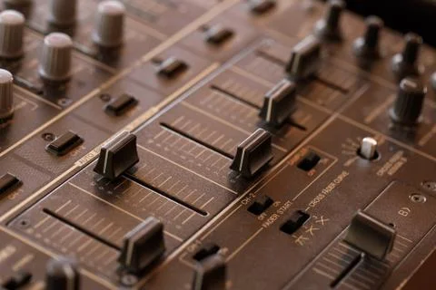 Dj sound mixer  with knobs and sliders Stock Photos