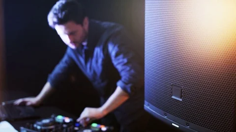 DJ Standing and Using DJ Console Stock Footage 71812093