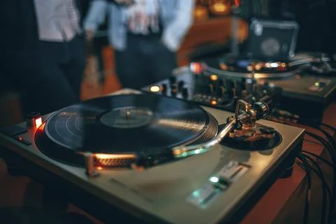 DJ station with turntable Stock Photos