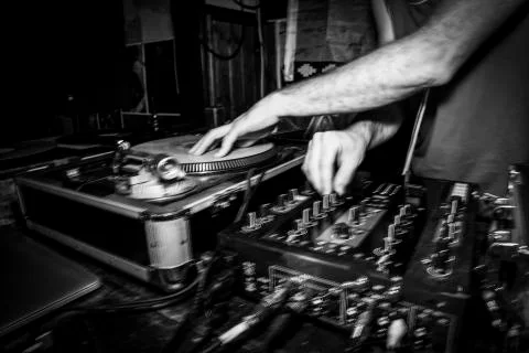 DJ strobo scratch night session Stock Photos