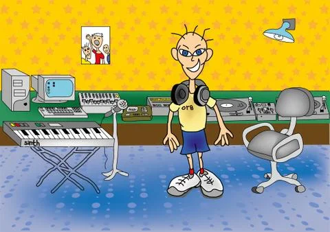 DJ in the studio Stock Illustration