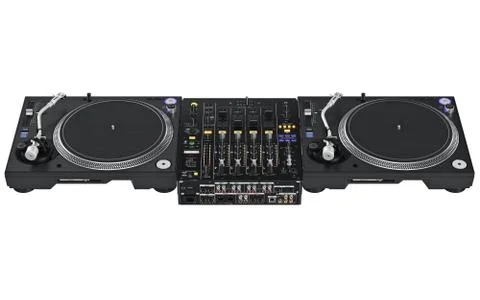 Dj table set mixer, audio equipment Illustrazione stock