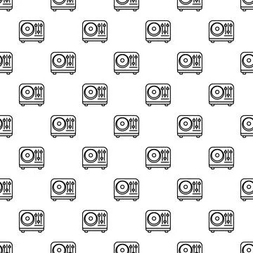 Dj turntable mixer sound outline seamless pattern Stock Illustration
