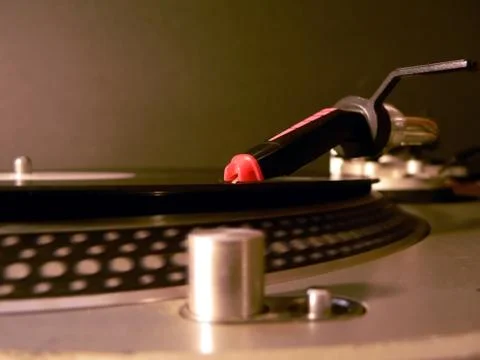 Dj turntable needle on record Stock Photos