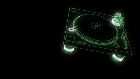 DJ Turntable Vinyl Record SL1210 MKII #2 Wireframe Neon Green Player 4K 25fp Stock Footage 345446423