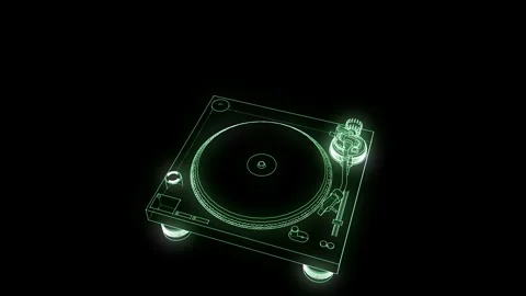 DJ Turntable Vinyl Record SL1210 MKII #1 Wireframe Neon Green Player 4K 25fp Stock Footage 345446674