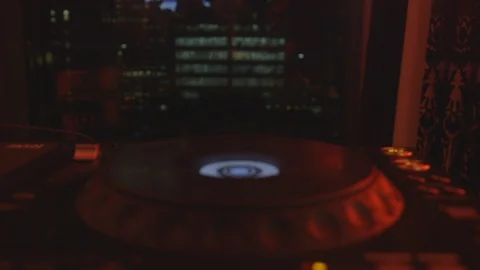 DJ Turntable by Window to City Video stock 115861920