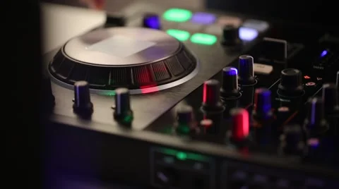 DJ uses professional mix controller Video stock 42741396