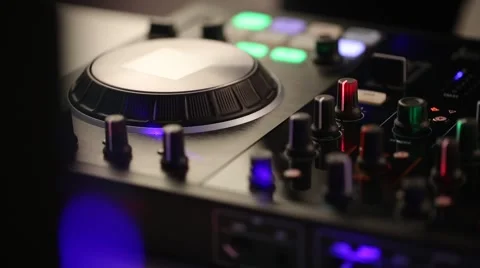 DJ uses professional mix controller Video stock 42741401
