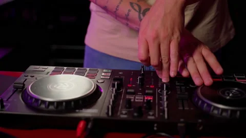 DJ working in night pub close up Stock Footage 201486685