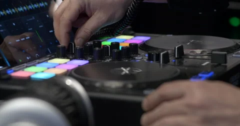 DJ works with digital CD Player and Mixer Video stock 62307467