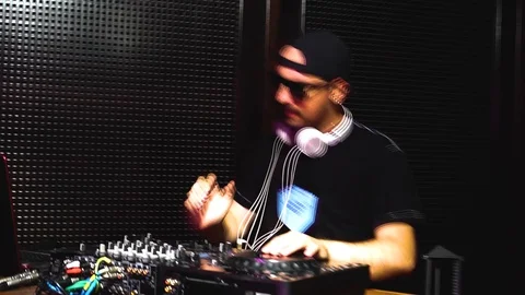 DJ works at a party, dance Stock Footage 112004797