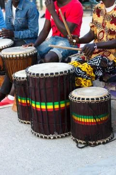 Djembe drummers playing Stock Photos