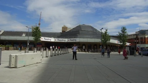 DJI 0065 Reading Station approaching old entrance Stock Footage 113798865