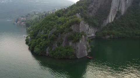 DJI 0284 Drone circle view of the ravine and cliffs of Bogn - Lake Iseo, Lom Stock Footage 155894517