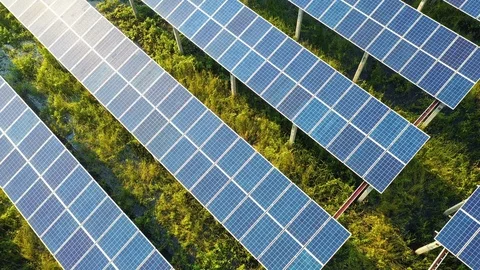 DJI 0680 High angle view of Solar Farm Stock Footage 122933673