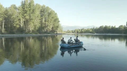 DJI Air 3 Drone Shot Bitterroot Valley Montana River Fly Fishing 60FPS Dlog Stock Footage 255239403