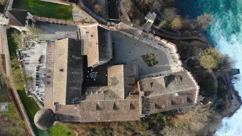 DJI Drone flying over Castle Laufen @ Rhine Falls, Switzerland Stock Footage 130882805