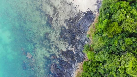 DJI Drone flying over the sea, rock, forest and beach in beautiful Koh Lanta Stock Footage 124017112