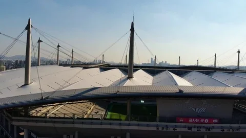 DJI Drone flying over World Cup Stadium in Seoul, South Korea Stock Footage 122013510